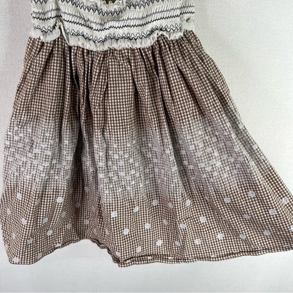 Esley Dress Womens Tan White Linen Cotton Daisy Embroidered Cottage Core Prairie - Picture 7 of 12